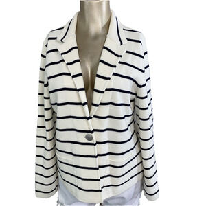 Talbots Sweater Blazer Women MP Cream Navy Striped Knit Preppy Classic